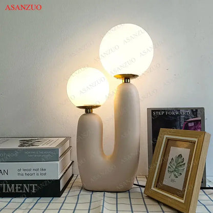 Green ceramic double frosted glass table lamp for bedroom