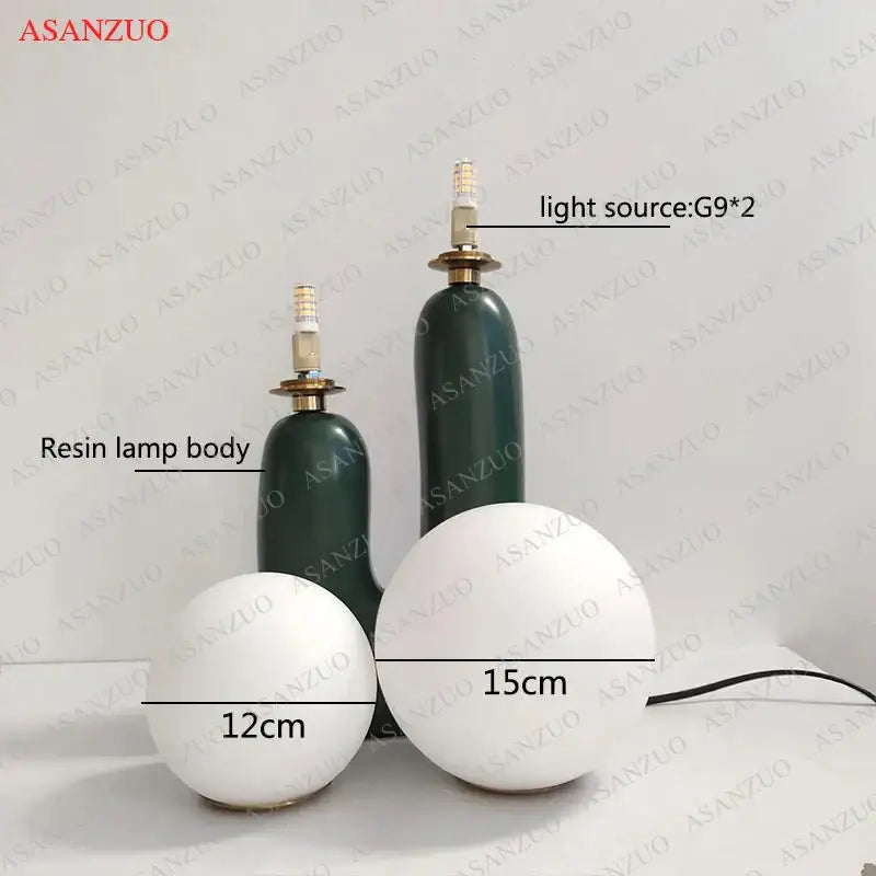 Green ceramic double frosted glass table lamp for bedroom