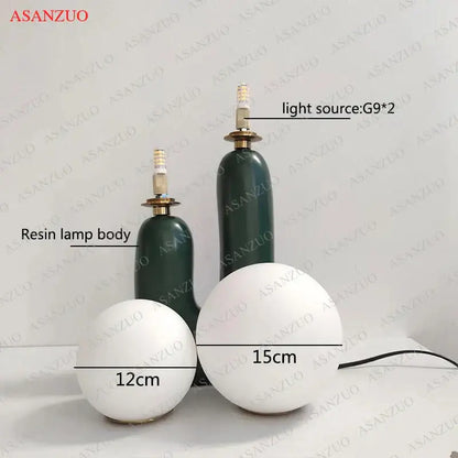 Green ceramic double frosted glass table lamp for bedroom