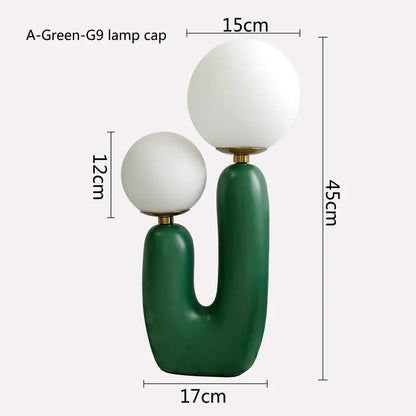 Green ceramic double frosted glass table lamp for bedroom