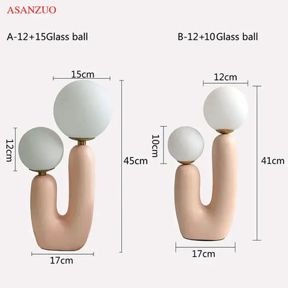 Green ceramic double frosted glass table lamp for bedroom