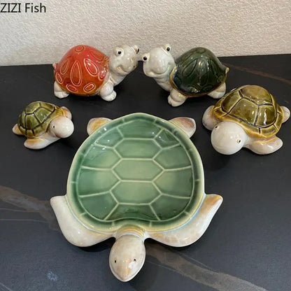 Green ceramic turtle statue desk decoration bedroom trinket dish