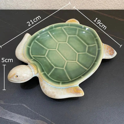 Green ceramic turtle statue desk decoration bedroom trinket dish