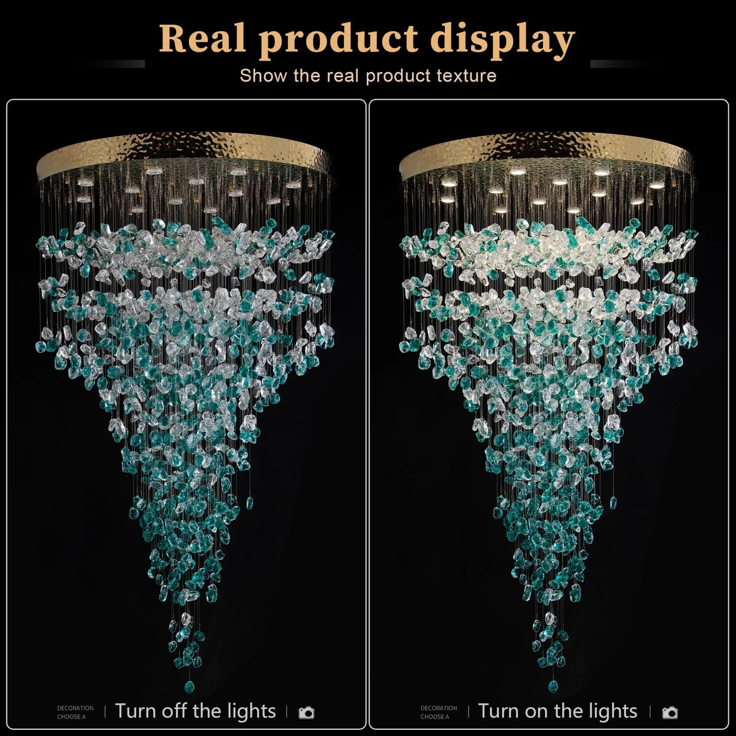 DecorBites™ Green Crystal Stone Chandelier for Modern Spaces