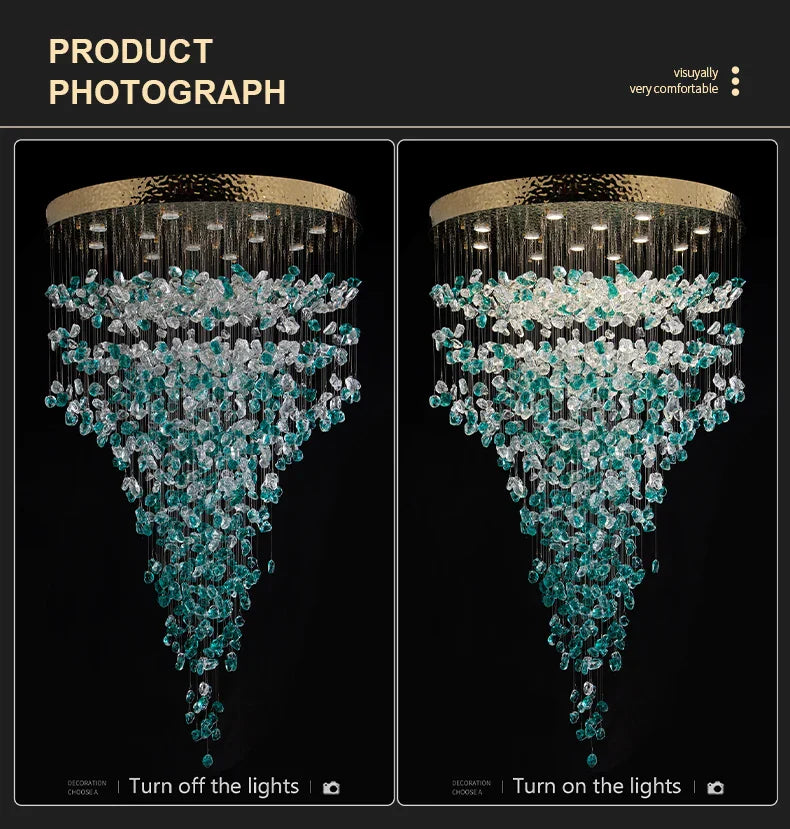DecorBites™ Green Crystal Stone Chandelier for Modern Spaces