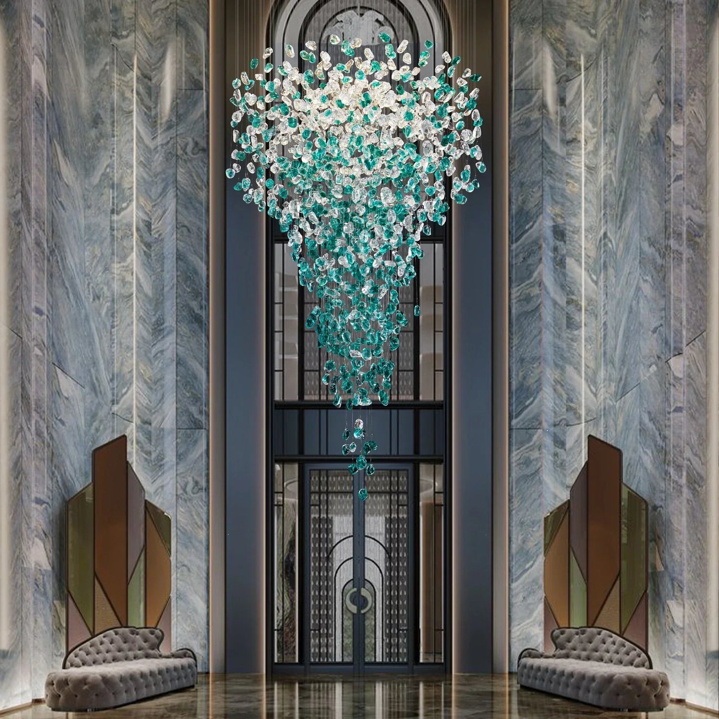 DecorBites™ Green Crystal Stone Chandelier for Modern Spaces
