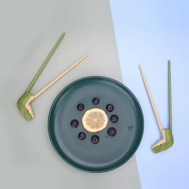 Green dino chopsticks kids training set for dining room