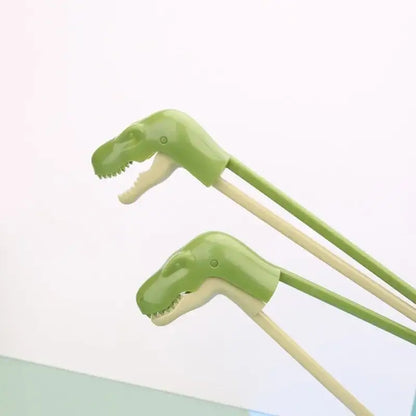 Green dino chopsticks kids training set for dining room