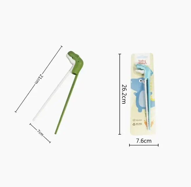 Green dino chopsticks kids training set for dining room