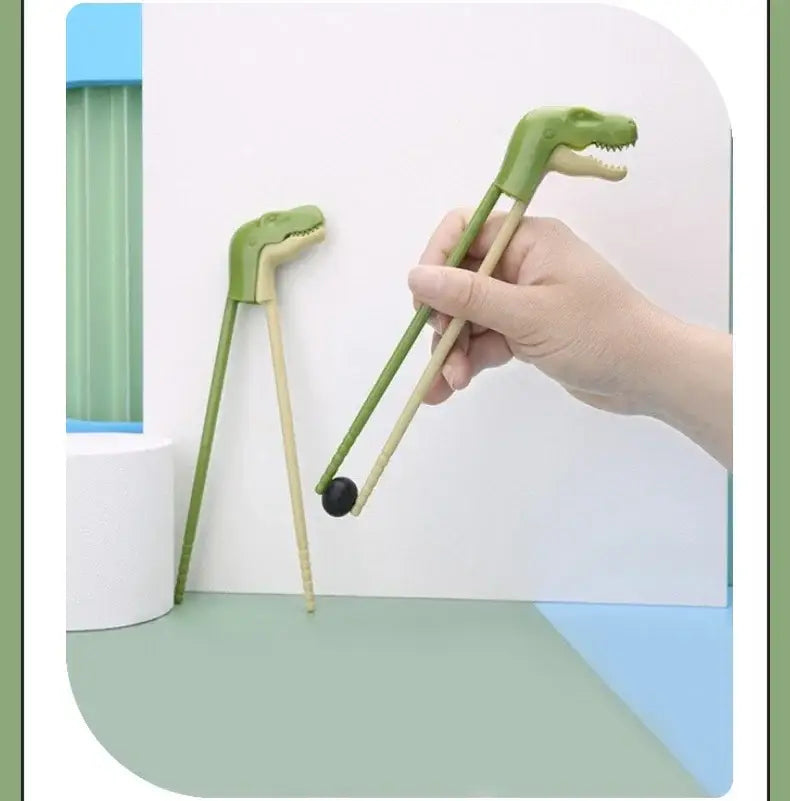 Green dino chopsticks kids training set for dining room