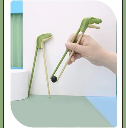 Green dino chopsticks kids training set for dining room
