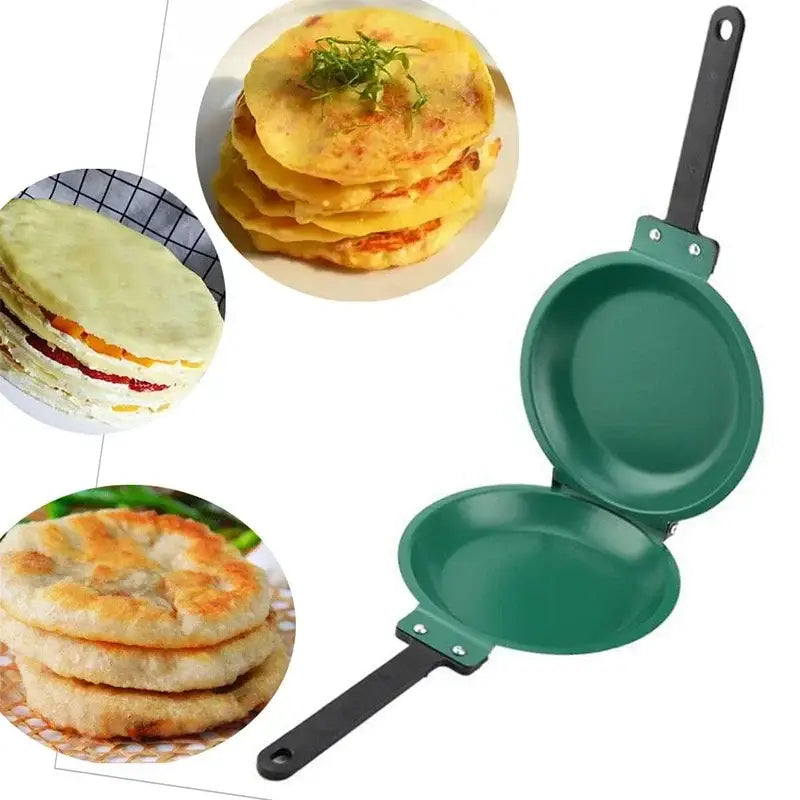 Green double sided pancake frying pan kitchen omelet maker