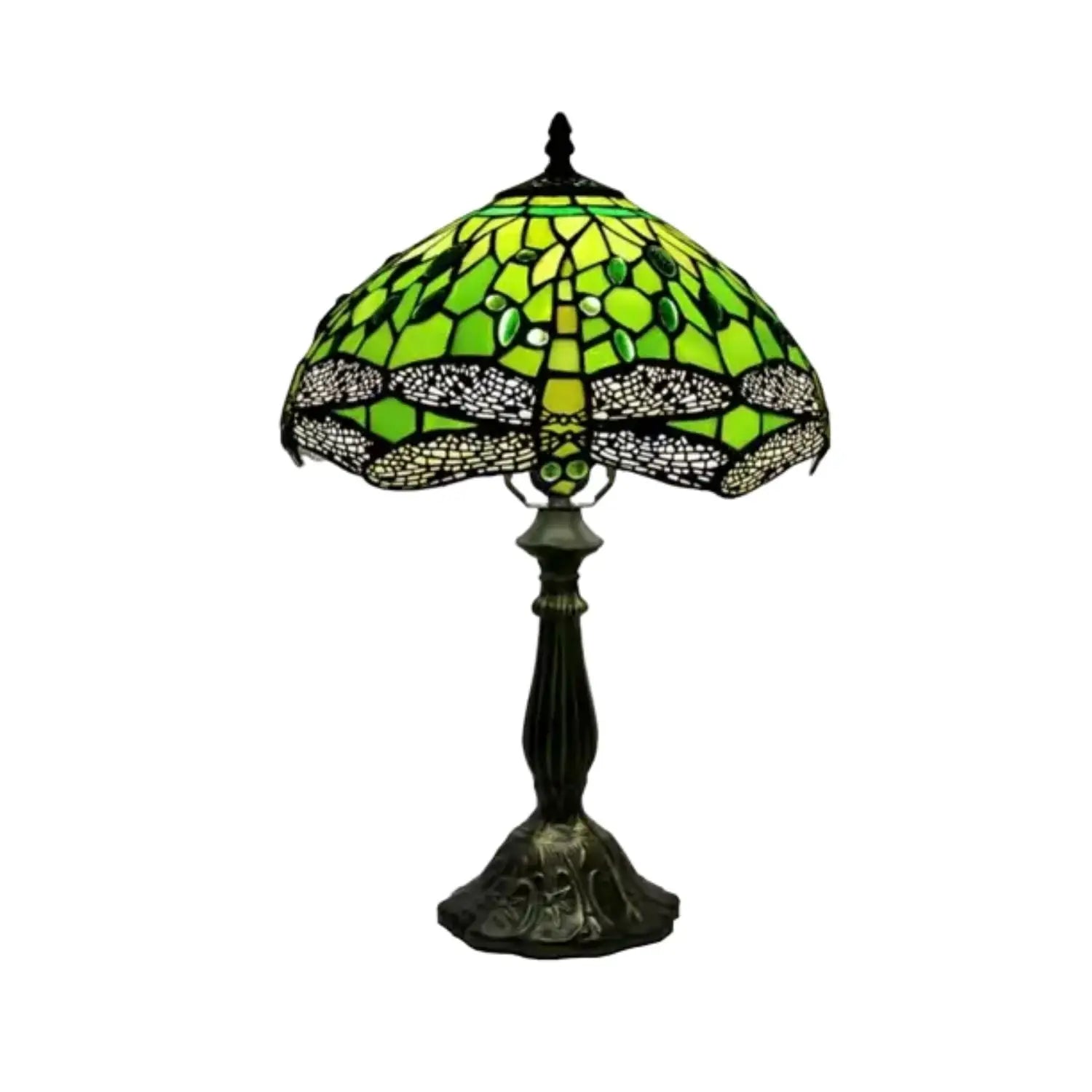 Green Tiffany-Inspired Lamp with Dragonfly