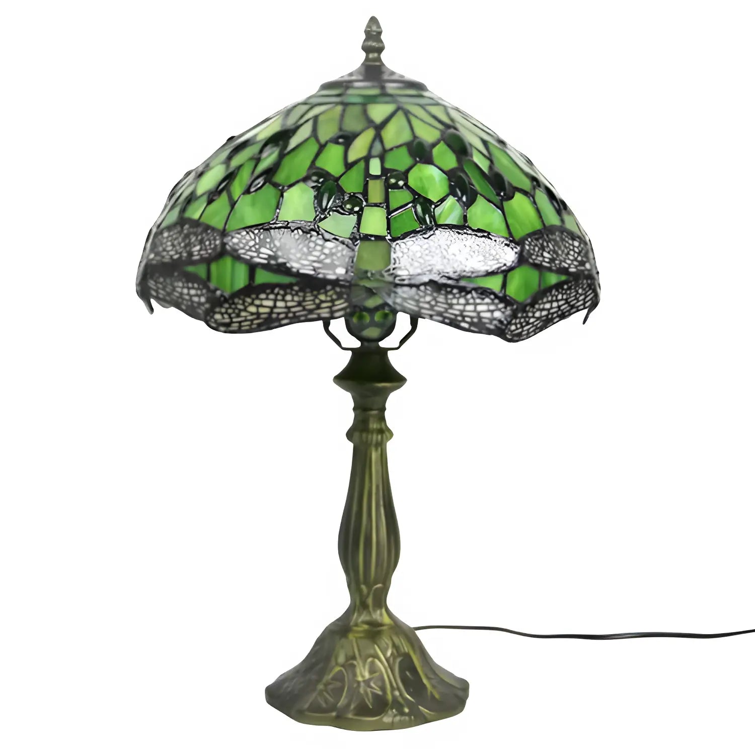 Green Tiffany-Inspired Lamp with Dragonfly
