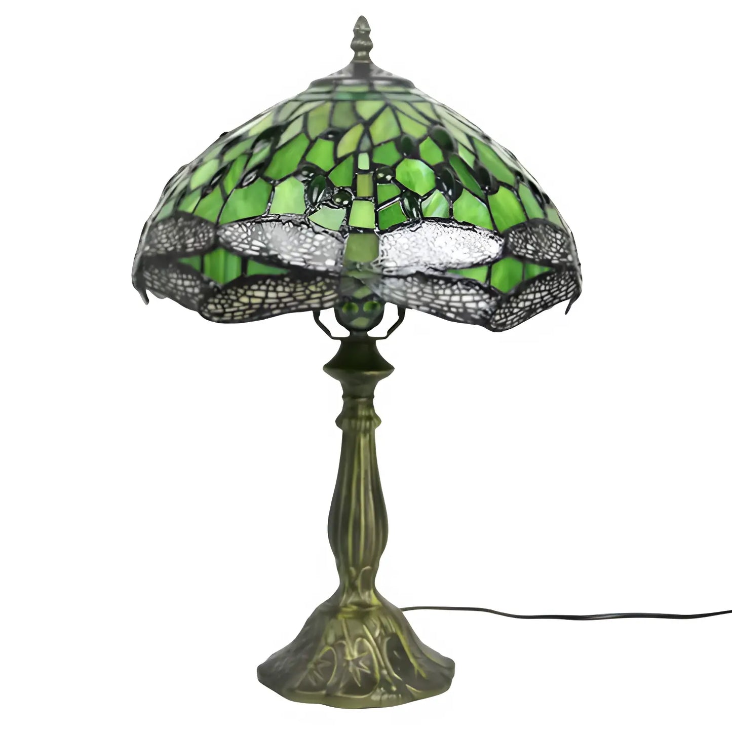Green Tiffany-Inspired Lamp with Dragonfly