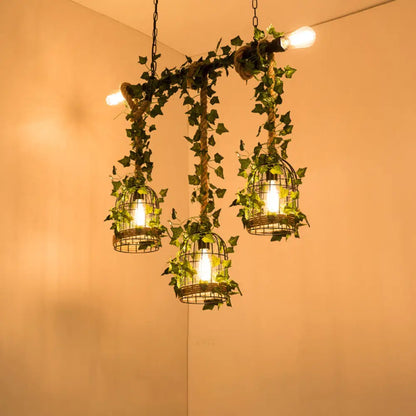 DecorBites™ Green Faux Plant Farmhouse Pendant Island Light with Metallic Shade