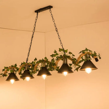 DecorBites™ Green Faux Plant Farmhouse Pendant Island Light with Metallic Shade