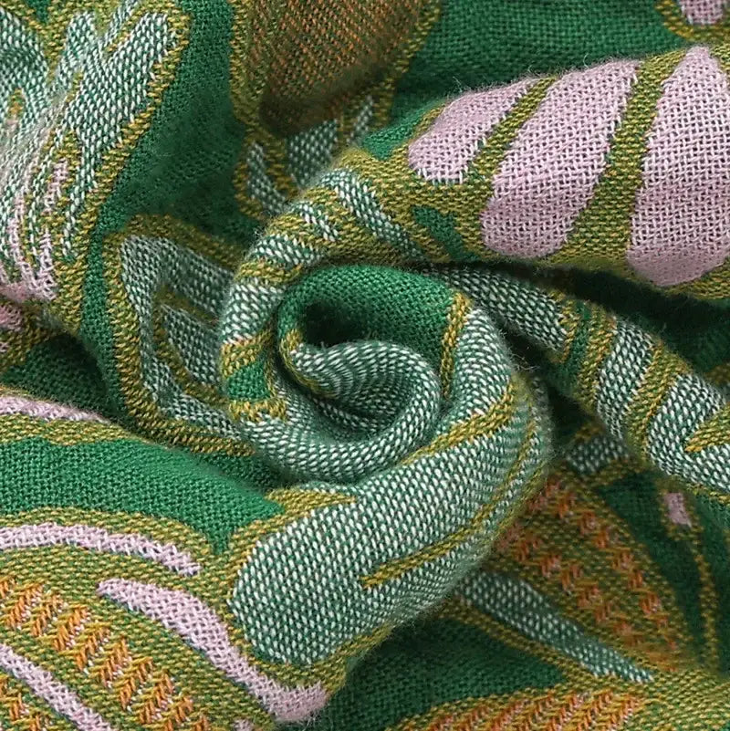 Green floral cotton tassel sofa blanket living room leisure throw
