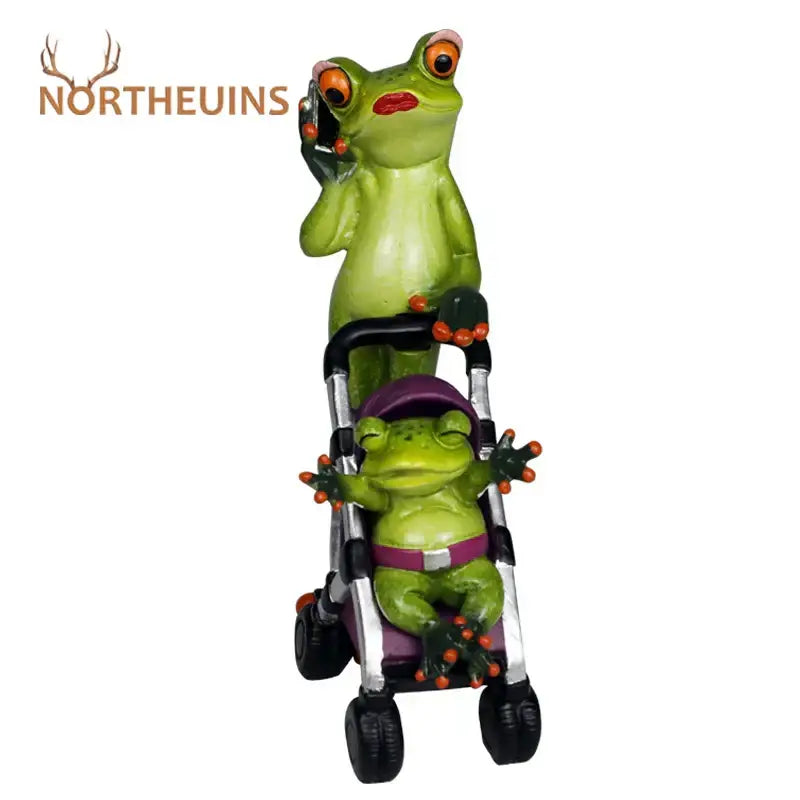 Green frog family statue set living room resin figurine
