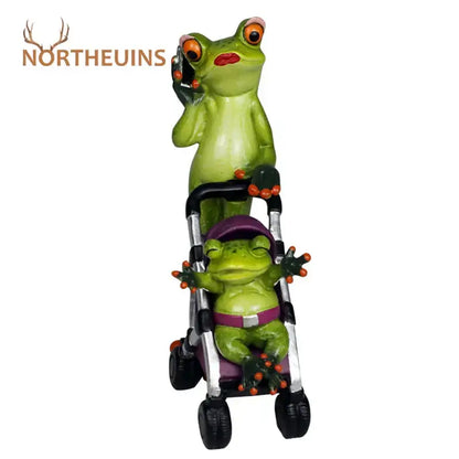 Green frog family statue set living room resin figurine