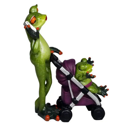 Green frog family statue set living room resin figurine