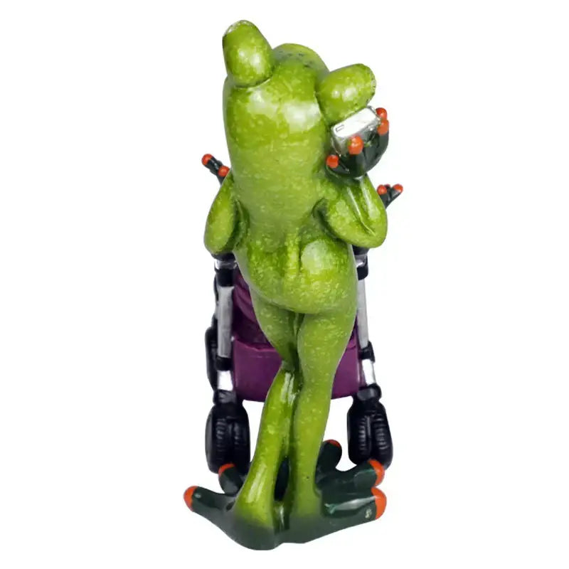Green frog family statue set living room resin figurine