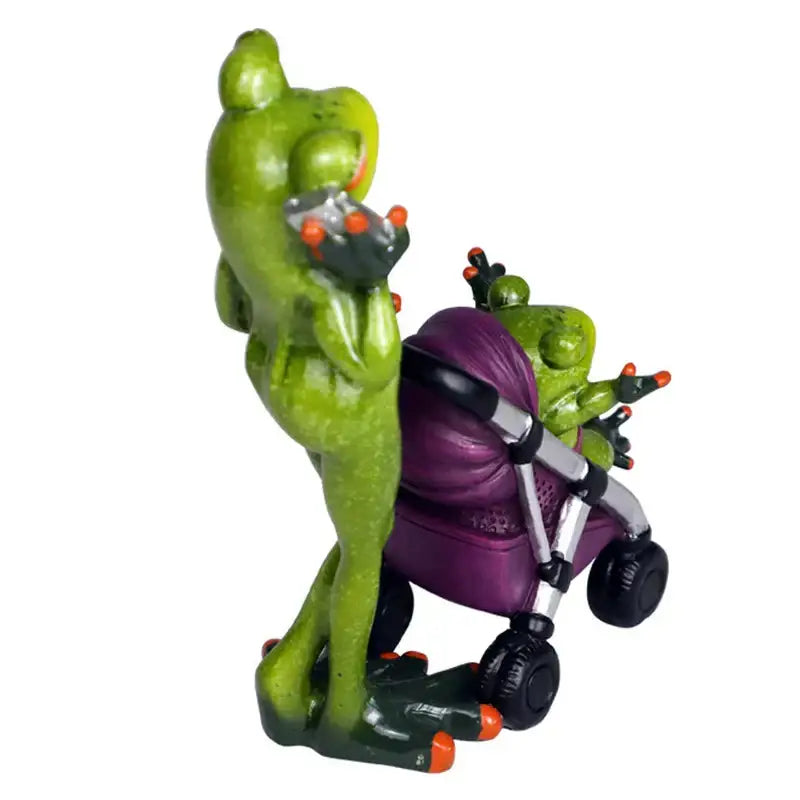 Green frog family statue set living room resin figurine