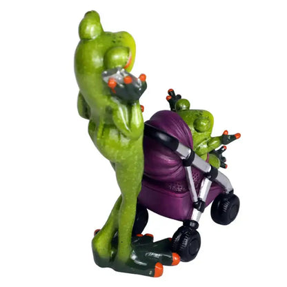 Green frog family statue set living room resin figurine