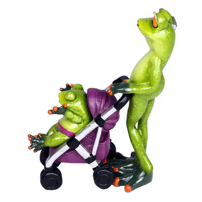 Green frog family statue set living room resin figurine
