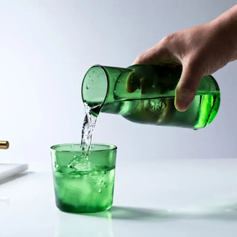 Green glass 550ml bedside water carafe and tumbler set bedroom
