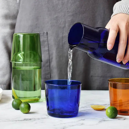 Green glass 550ml bedside water carafe and tumbler set bedroom