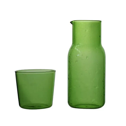 Green glass 550ml bedside water carafe and tumbler set bedroom