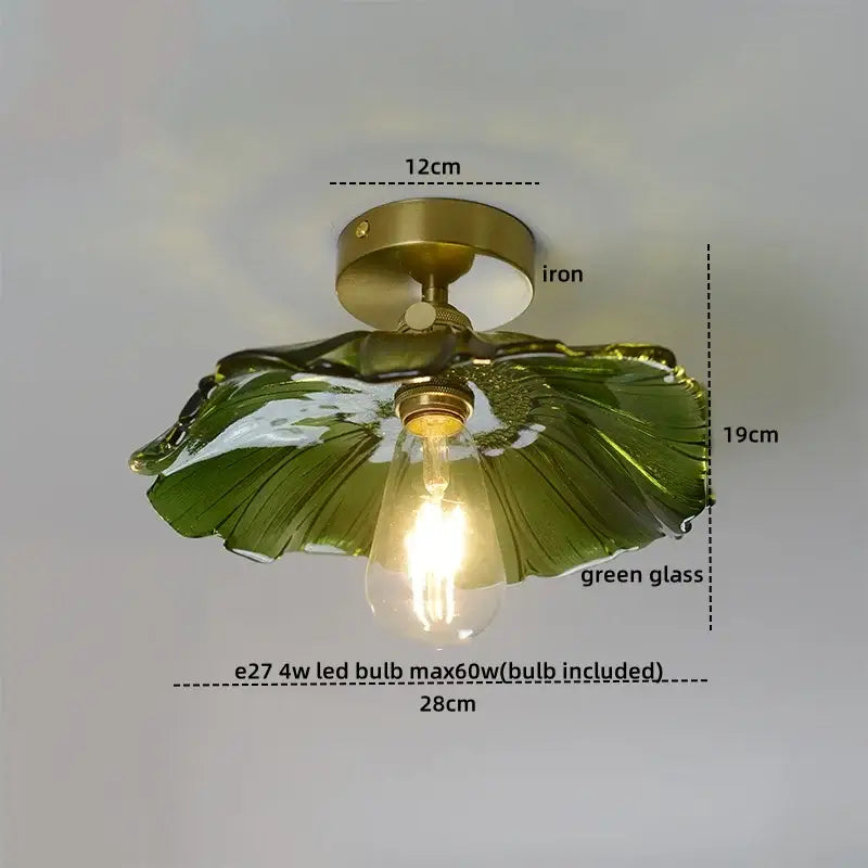 Green glass leaf copper nordic ceiling lamp for living room