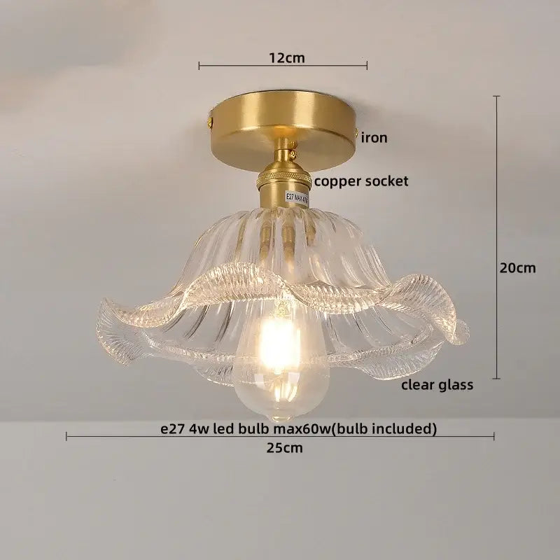 Green glass leaf copper nordic ceiling lamp for living room