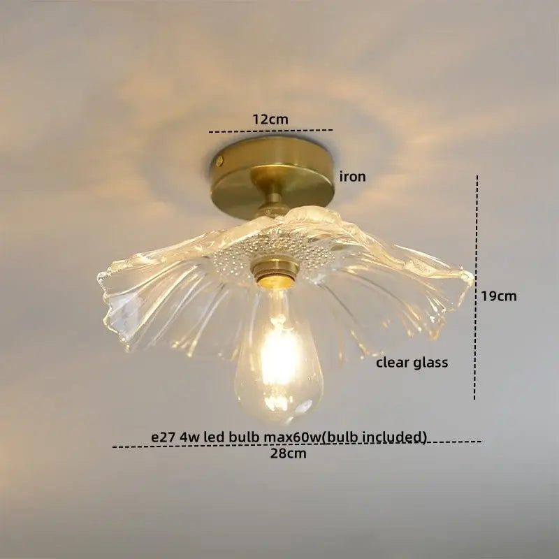 Green glass leaf copper nordic ceiling lamp for living room