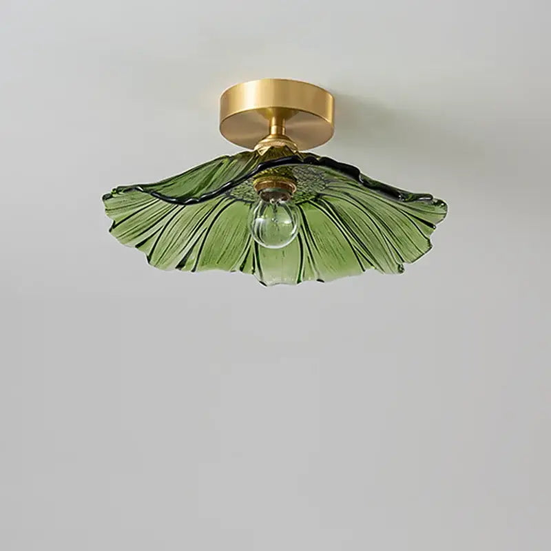 Green glass leaf copper nordic ceiling lamp for living room