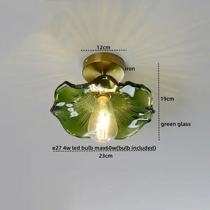 Green glass leaf copper nordic ceiling lamp for living room