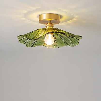 Green glass leaf copper nordic ceiling lamp for living room