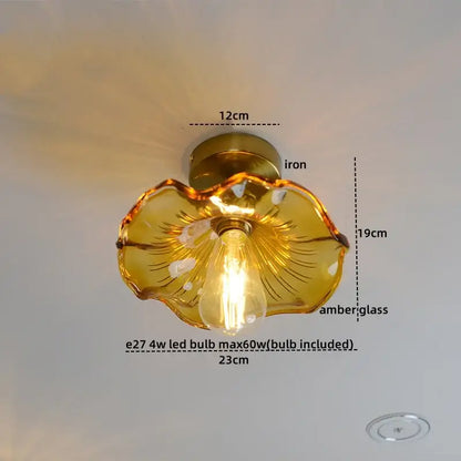 Green glass leaf copper nordic ceiling lamp for living room