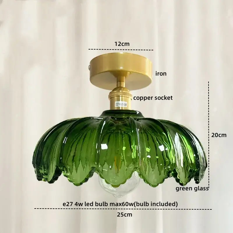 Green glass leaf copper nordic ceiling lamp for living room