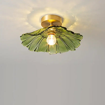 Green glass leaf copper nordic ceiling lamp for living room