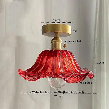 Green glass leaf copper nordic ceiling lamp for living room