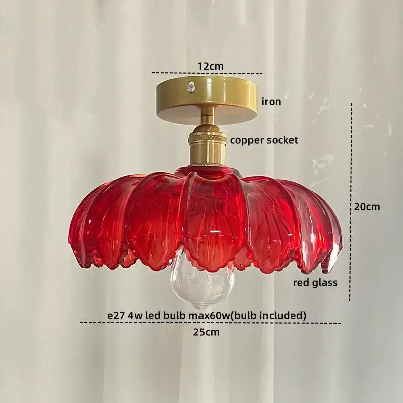 Green glass leaf copper nordic ceiling lamp for living room