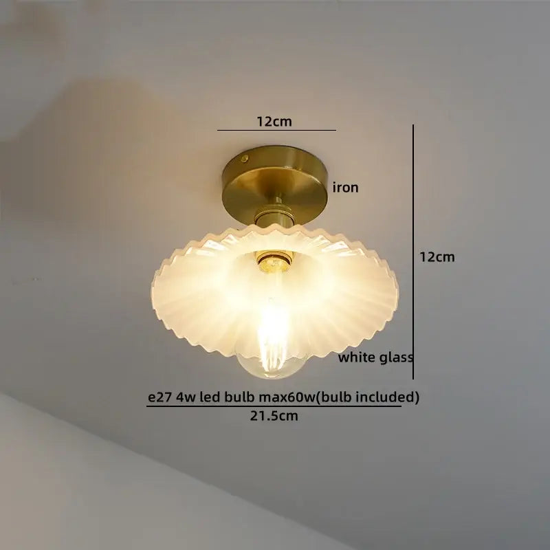 Green glass leaf copper nordic ceiling lamp for living room