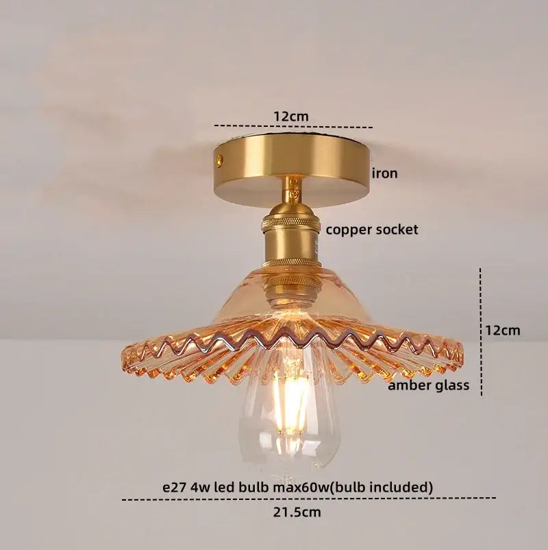 Green glass leaf copper nordic ceiling lamp for living room