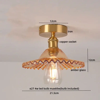 Green glass leaf copper nordic ceiling lamp for living room