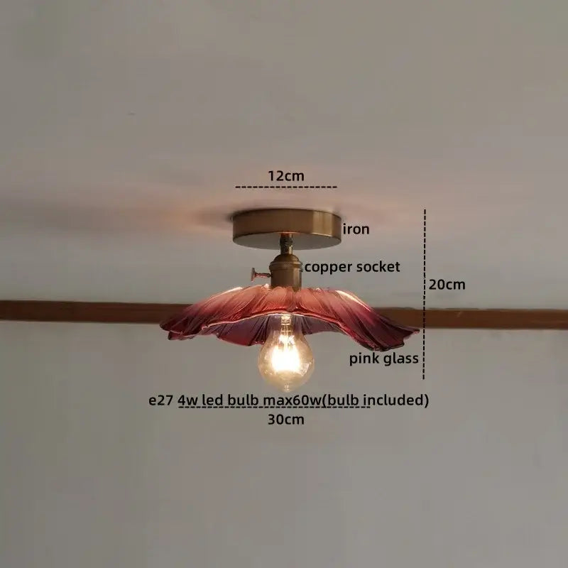Green glass leaf copper nordic ceiling lamp for living room