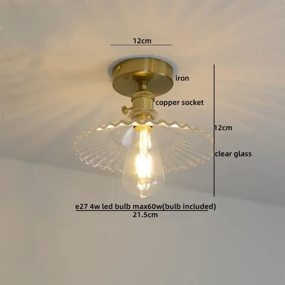 Green glass leaf copper nordic ceiling lamp for living room