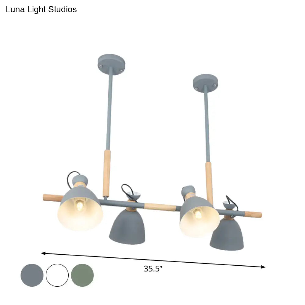 DecorBites™ Green/Grey/White Metal Dome Shade Island Chandelier - Nordic Style Pendant Lamp with 4 Heads