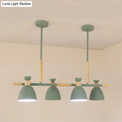 DecorBites™ Green/Grey/White Metal Dome Shade Island Chandelier - Nordic Style Pendant Lamp with 4 Heads